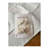 Rustik Keten Dokulu Pastel Bej Kurdele Fiyonk Toka Seti 6cm - Kumaş Kaplı Klips Pens Yan Saç Tokası
