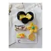 5li Özel 3D Fiyonk Postişli Sarı Pötikare Mini Taçlı Gülen Yüz Papatya Az Saçlı Saçsız Bebek Tokası