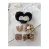 5li Özel 3D Örgü Postişli Kahve Bohem Saçsız Bebek Toka Seti- Puantiyeli Fiyonk Çilekli Çıtçıt Toka