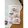 5li Özel Seri Soft Pembe Tül Fiyonk Sevimli Tavşanlı Kirazlı Az Saçlı Yenidoğan Saçsız Bebek Tokası
