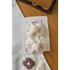 Özel Tasarım Gül Motifli Nakışlı Çocuk Krem Fiyonk Toka 6cm - Astarlı Klipsli Yan Pens Saç Tokası