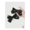 2li Vintage Siyah Dantelli Puantiyeli Müzik Keman Figür Sallantılı Otomatik Klipsli Fiyonk Toka 12cm
