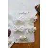 Zarafet Serisi 5li Kız Bebek Astarlı Pens Toka Seti - İncili Dantelli Çiçek Tül Fiyonk Saç Tokası
