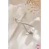 Modern Şık Gümüş Beyaz İncili Metal Kıstırmalı Saç Tokası 11cm - Retro Muz Topuz Tokası Klipsli Toka