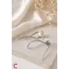 Modern Şık Gümüş Beyaz İncili Metal Kıstırmalı Saç Tokası 11cm - Retro Muz Topuz Tokası Klipsli Toka