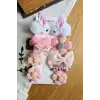 9lu Beyaz Tavşanlı Yumuşak Kız Bebek Pens Toka Seti - Kurdeleli Kalpli Çiçekli Çocuk Saç Tokası