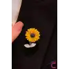 Ayçiçeği Çiçekli Tasarım Zirkon Taşlı Kadın Broş - Hediyelik Elbise Ceket Aksesuar Yaka Iğnesi Broşu
