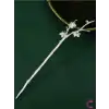 Dal Tasarım Çiçekli Japon Topuz Tokası 18cm Gümüş Renk - Vintage Kadın Metal Saç Çubuk Topuz Tokası