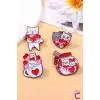 Full of Love Sevimli Kalpli Kedi Pin Broş - Hediyelik Aşk Sevgili Arkadaş Çanta Şapka Süsü Rozeti
