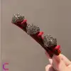 Kalpli Saç Bükücü Kadife Dokulu Yan Saç Tokası Bordo - Mini Taşlı Klips Pens Toka Saç Aksesuarı