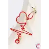 Kırmızı Kalp Atışı Steteskop Doktor Broş Hediyelik Zirkon Taşlı Sağlıkçı Hemşire Yaka İğnesi Broşu