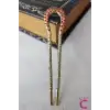 Kırmızı Taşlı İşlemeli Vintage Gold Metal Topuz Tokası 12.5cm - Kadın Saç Topuz Tokası Çubuk Toka