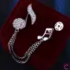 Müzik Notası Zirkon Taşlı Zincirli Broş Gümüş - Hediyelik Damat Yaka Zinciri Ceket Kıyafet İğnesi