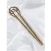 Oymalı Boho Tarz Metal Topuz Tokası 16cm - Antik Vintage Model Çubuk Saç Topuz Çubuğu