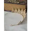 Özel Seri Kristal Su Damlası Zirkon Taşlı Prenses Gelin Tacı Gold - Kraliçe Helen Düğün Nikah Taç