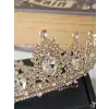 Özel Seri Kristal Su Damlası Zirkon Taşlı Prenses Gelin Tacı Gold - Kraliçe Helen Düğün Nikah Taç