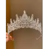 Özel Seri Zirkon İşlemeli Kristal Taşlı Prenses Gelin Tacı Gümüş - Kraliçe Helen Düğün Nişan Taç
