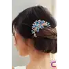 Özel Tasarım Rhine-Stone Kristal Taşlı Taraklı Saç Topuz Tokası Bebek Mavi - Zarif Kadın Tarak Toka