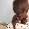 Pamuklu Yumuşak Kumaş Kadın Büyük Scrunchie Toka Açık Kahve - Rahat Simit Lastik Saç Tokası