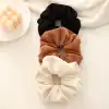 Pamuklu Yumuşak Kumaş Kadın Büyük Scrunchie Toka Krem - Rahat Simit Lastik Saç Tokası