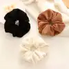 Pamuklu Yumuşak Kumaş Kadın Büyük Scrunchie Toka Siyah - Rahat Simit Lastik Saç Tokası