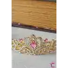 Pembe Kristal Taşlı Zirkon İşlemeli Prenses Gelin Tacı - Düğün Kına Nikah Nişan Söz Doğum Günü Taç