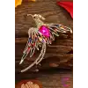 Phoenix Anka Kuşu Özel Tasarım Kristal Taşlı Unisex Broş - Hediyelik Elbise Ceket Yaka İğnesi Broşu