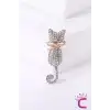 Rhine-Stone Taşlı Kedi Tasarım Kadın Broş - Şık Günlük Kıyafet Elbise Ceket Yaka İğnesi Broşu