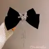 Sallantılı Yapay Elmaslı Kelebekli Kadın Siyah Kadife Fiyonk Toka - Fiyonklu Klips Pens Saç Tokası