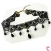 Siyah Dantelli Kristal Taşlı Gothic Kolye - Gold Detaylı Vintage Choker Gotik Kolye