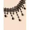 Siyah Kristal Taşlı Çiçekli Dantel Kolye - Chokers Vintage Stil Kadın Gotik Kolye