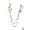 Sol Anahtarı Müzik Notası Zirkon Taşlı Zincirli Broş Gold - Unisex Yaka Zinciri Ceket Kıyafet İğnesi