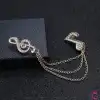 Sol Anahtarı Müzik Notası Zirkon Taşlı Zincirli Broş Gold - Unisex Yaka Zinciri Ceket Kıyafet İğnesi