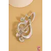 Sol Anahtarı Zirkon Taşlı İncili Broş Gümüş Renk- Hediyelik Müzik Öğretmen Elbise Ceket Yaka İğnesi