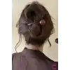 Vintage Retro Şık Kahve Renkli İncili Kıstırmalı Saç Tokası 11cm - Modern Topuz Tokası Klipsli Toka