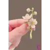 Yasemin Çiçeği Tasarım İncili Çiçekli Taşlı Kadın Broş - Hediyelik Elbise Ceket Yaka İğnesi Broşu
