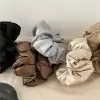 Yumuşak Saten Büyük Boy Pillow Scrunchie Toka Bej - Rahat Geniş Esnek Simit Lastikli Saç Tokası