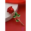 Zarif Kırmızı Gül Tasarım Çiçekli Kadın Broş Hediyelik Sevgililer Günü Hediyesi Yaka İğnesi Broşu