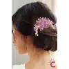 Zarif Rhine-Stone Kristal Taşlı Taraklı Saç Topuz Tokası Mor - Gelin Nedime Saç Aksesuar Tarak Toka