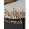 Zirkon Taş İşlemeli Kraliçe Prenses Gelin Tacı Gold - Kristal Taşlı Düğün Nişan Nikah Söz Aksesuar