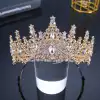 Zirkon Taş İşlemeli Kraliçe Prenses Gelin Tacı Gold - Kristal Taşlı Düğün Nişan Nikah Söz Aksesuar