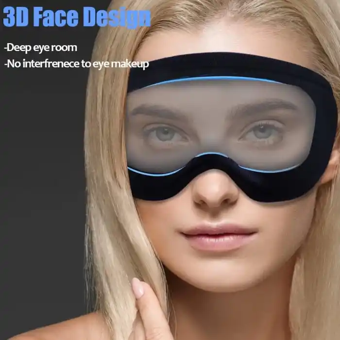 %100 Işık Engelleyen 3d Face Design Uyku Maskesi Siyah - Ayarlı Dolgulu Nefes Alabilen Göz Bandı
