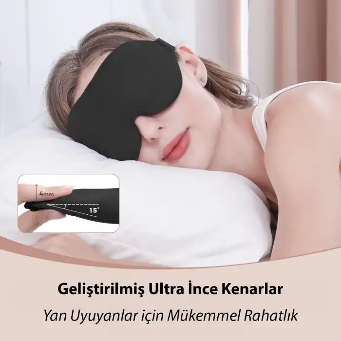 %100 Işık Engelleyen Trend 3D Uyku Maskesi Siyah - Ayarlı Yumuşak Dolgulu Nefes Alabilen Göz Bandı