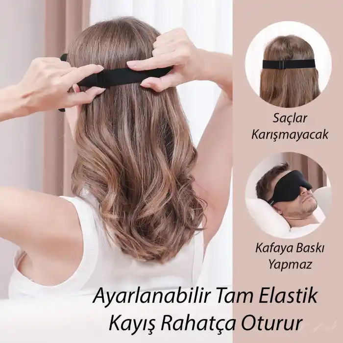 %100 Işık Engelleyen Trend 3D Uyku Maskesi Siyah - Ayarlı Yumuşak Dolgulu Nefes Alabilen Göz Bandı
