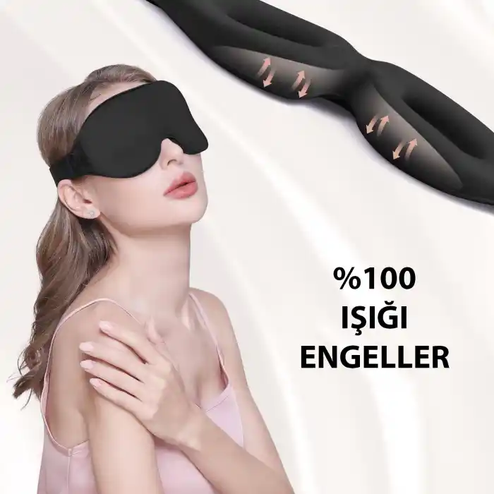 %100 Işık Engelleyen Trend 3D Uyku Maskesi Siyah - Ayarlı Yumuşak Dolgulu Nefes Alabilen Göz Bandı