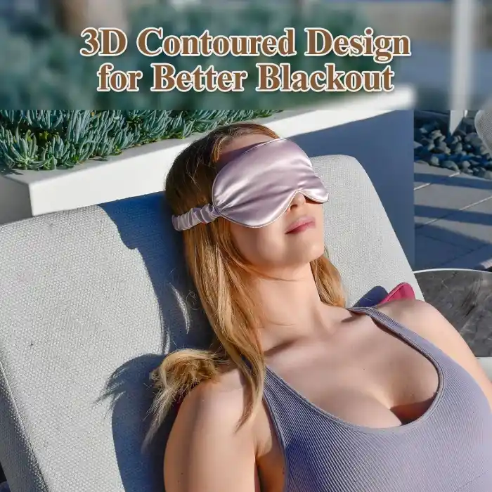 %100 Saf İpek 3D Uyku Maskesi Leylak - %100 Işık Engelleyen Yumuşak Dolgulu Nefes Alabilen Göz Bandı