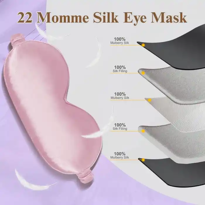 %100 Saf İpek 3D Uyku Maskesi Leylak - %100 Işık Engelleyen Yumuşak Dolgulu Nefes Alabilen Göz Bandı