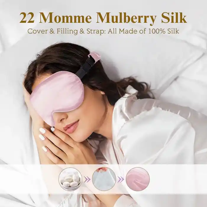 %100 Saf İpek 3D Uyku Maskesi Leylak - %100 Işık Engelleyen Yumuşak Dolgulu Nefes Alabilen Göz Bandı