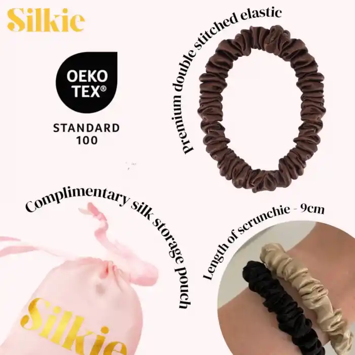 %100 Saf İpek Küçük Scrunchie Saç Tokası Renk1 - Günlük Pratik Ekstra Elastik Lastikli Simit Toka