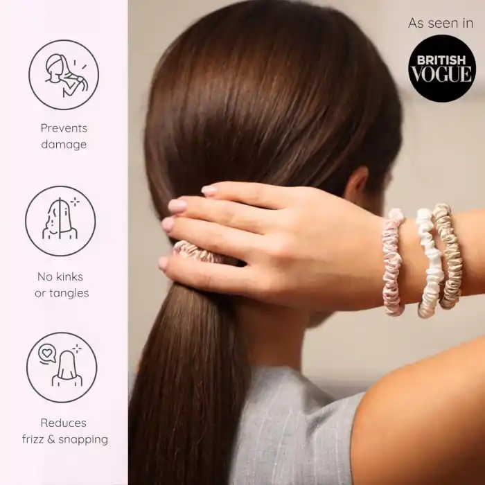 %100 Saf İpek Küçük Scrunchie Saç Tokası Renk1 - Günlük Pratik Ekstra Elastik Lastikli Simit Toka